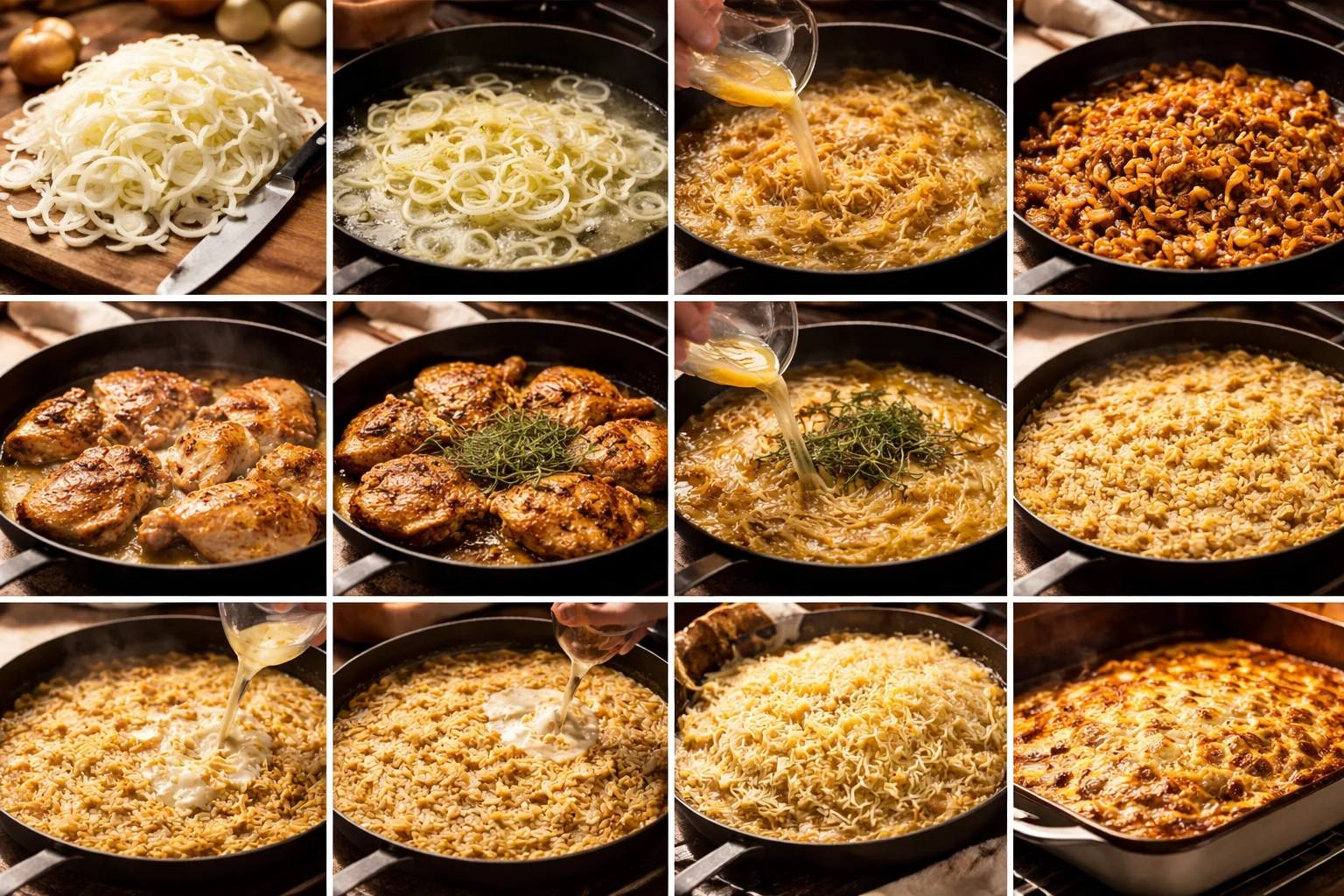 creamy french onion chicken orzo casserole