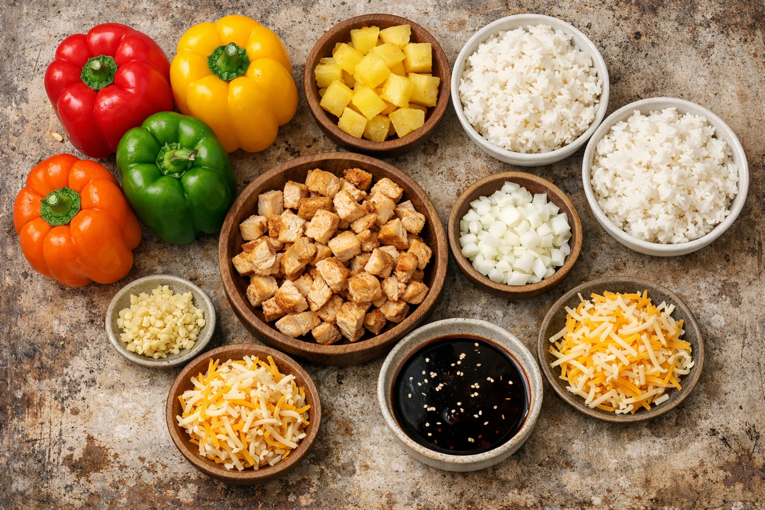 teriyaki pineapple chicken and rice stuffed peppers