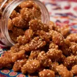 Delicious coconut-coffee candied peanuts in a bowl