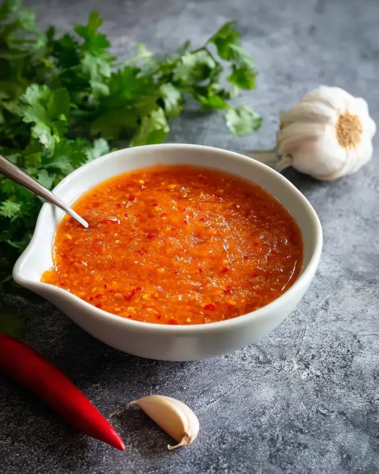 Bowl of all-purpose Thai salad dressing with fresh ingredients and herbs