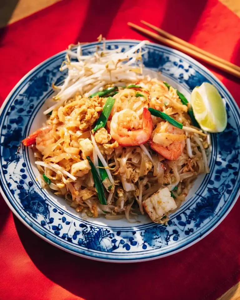 Authentic Pad Thai dish with fresh ingredients and vibrant presentation