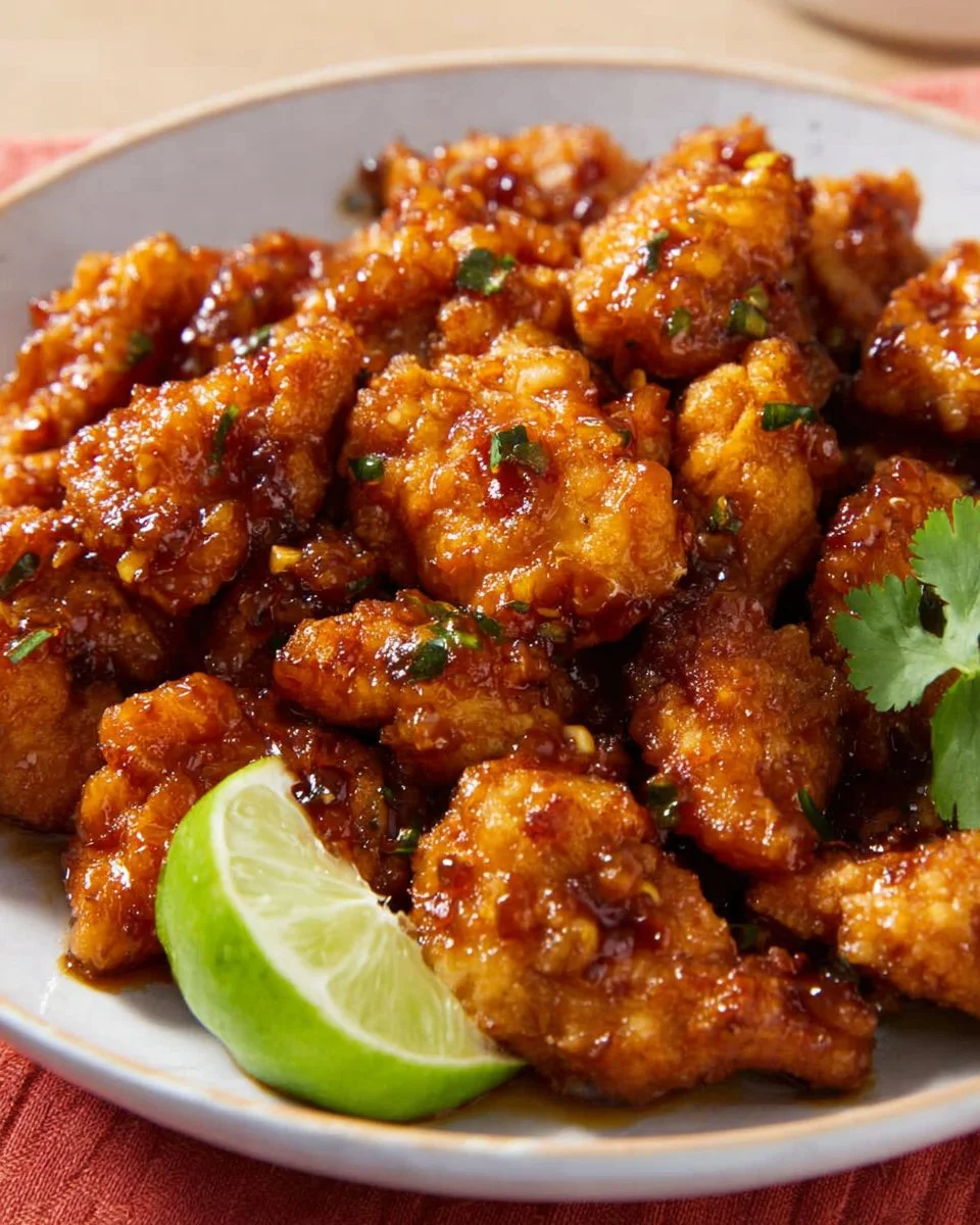 Hot Thai Chicken in Sweet Chili Lime Sauce dish with vibrant colors and presentation.