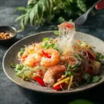 Colorful Thai Glass Noodle Salad with vegetables and spices on a plate