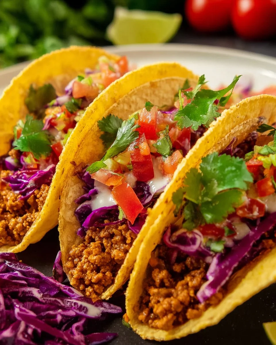 Delicious Thai Red Curry Taco topped with fresh Cabbage Slaw