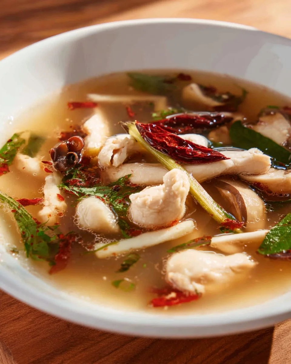 Delicious bowl of Thai smoky hot and sour soup Tom Kloang