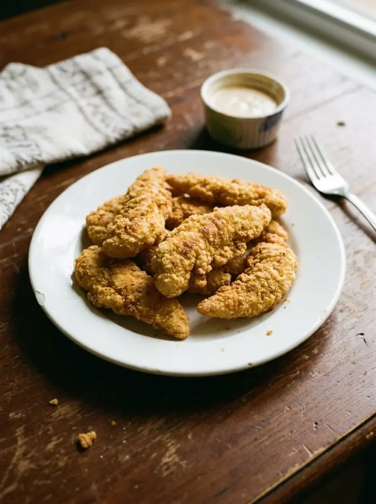Crispy Baked Chicken Tenders on a plate garnished with herbs