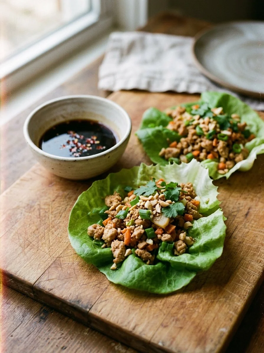 Healthy Chicken Lettuce Wraps with fresh vegetables and savory sauce