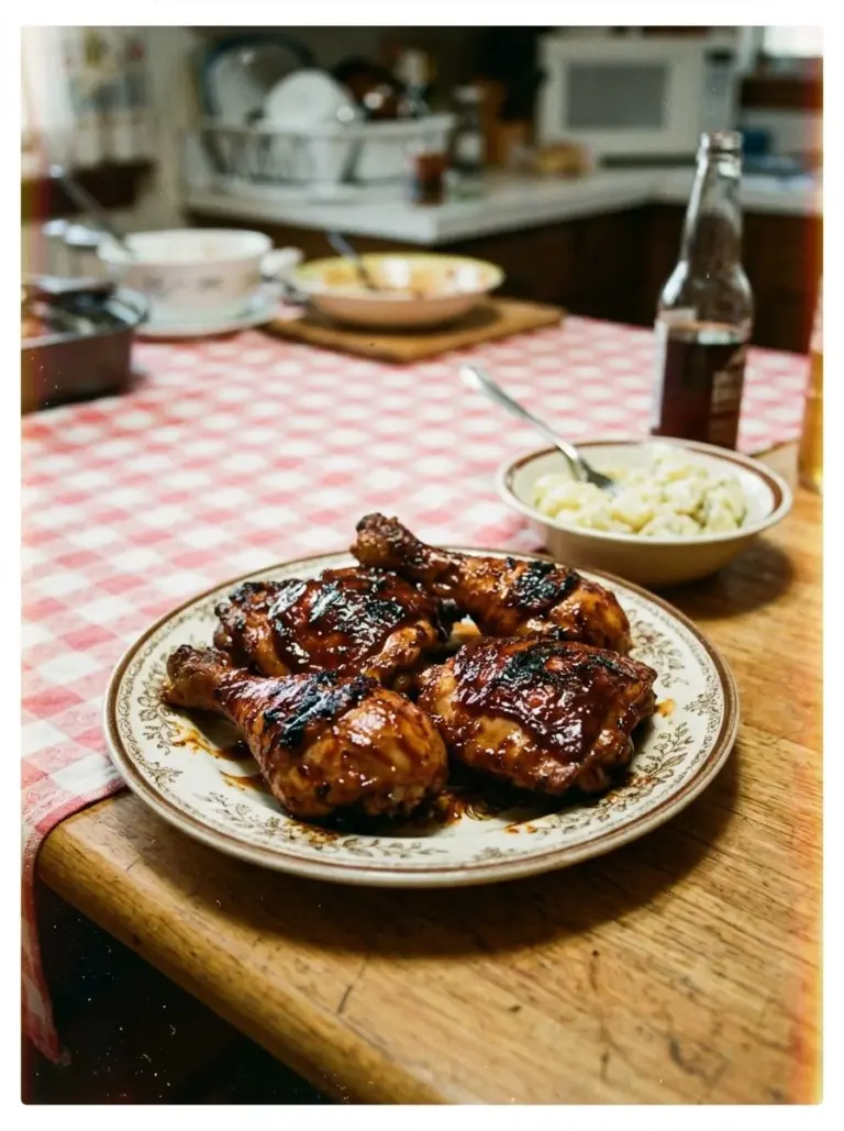 Juicy grilled BBQ chicken on the barbecue grill with smoky flavor