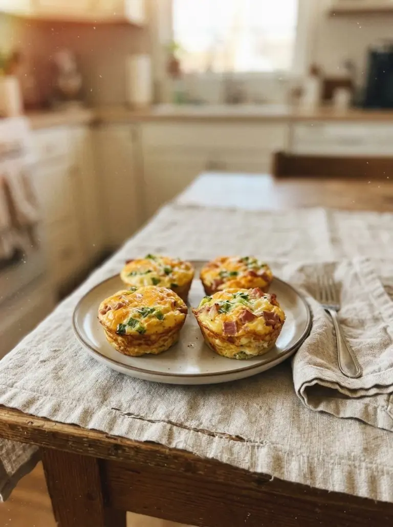 A plate of homemade egg muffins, garnished with vegetables and cheese.