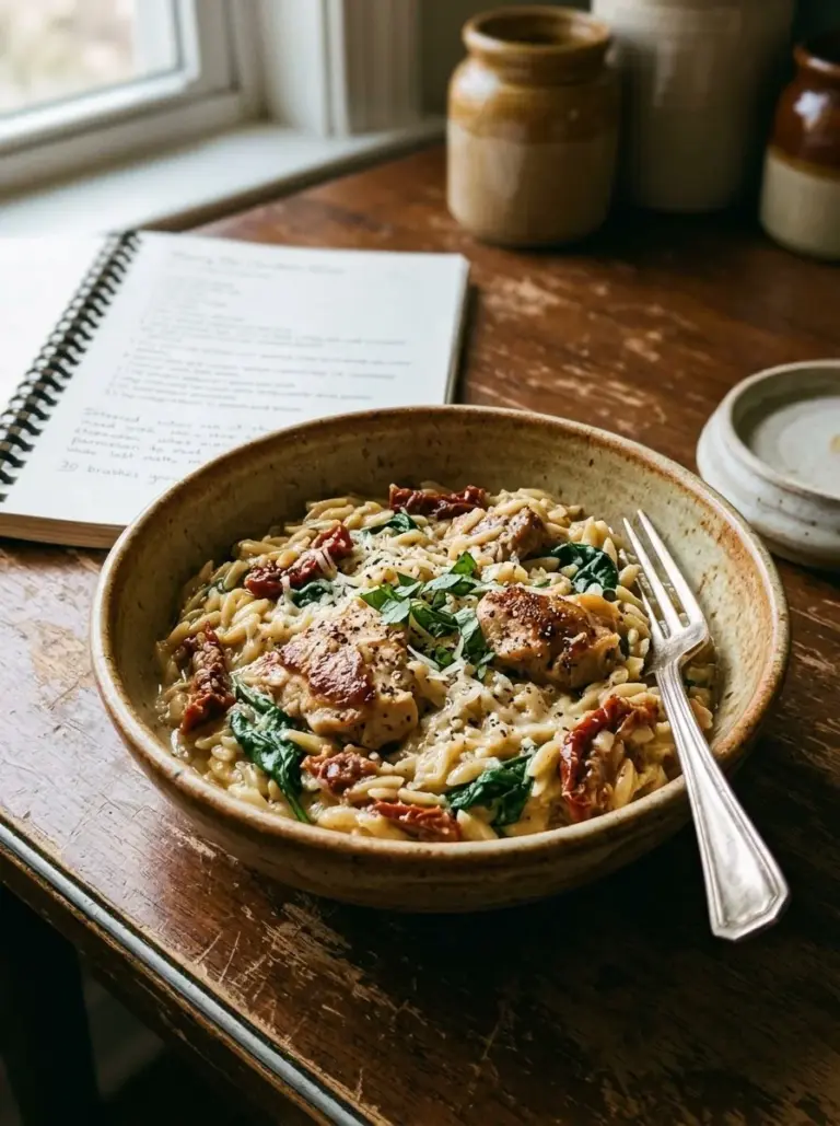 Delicious Marry Me Chicken Orzo dish ready to serve