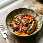 Delicious sausage and peppers dish served on a plate