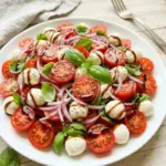 Colorful tomato salad with fresh herbs and dressing