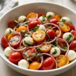 Fresh tomato salad with herbs and spices in a bowl