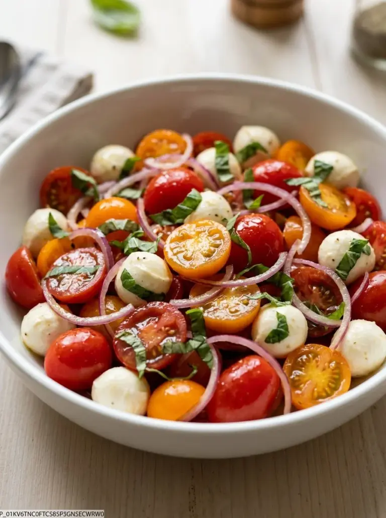 Fresh tomato salad with herbs and spices in a bowl